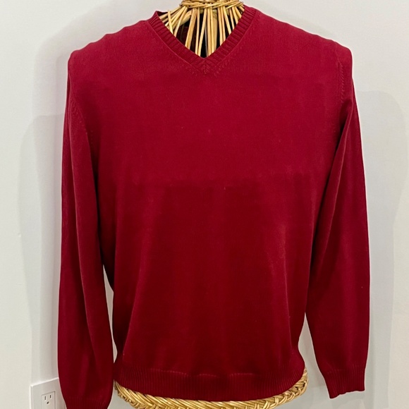 Men's V Neck Maroon Red Cotton Sweater By Express - NEW - Size Large - Picture 3 of 8